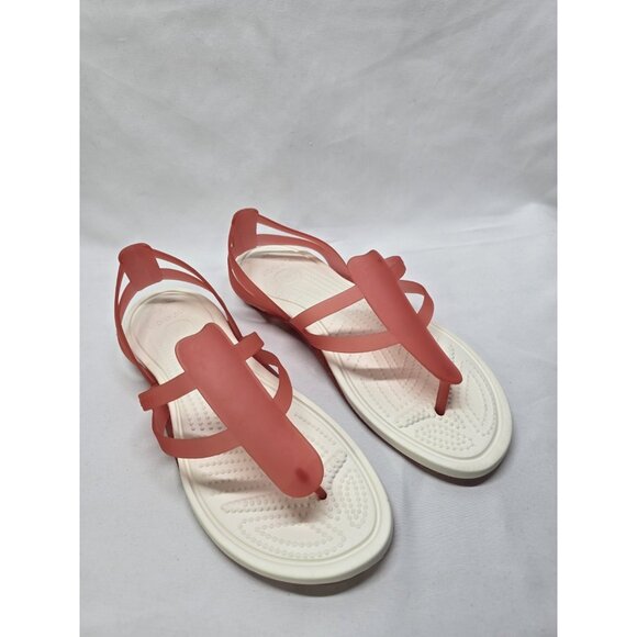 Crocs Adrina Pink / White Womens Size 10 Strappy Thong Sandals - Picture 1 of 9
